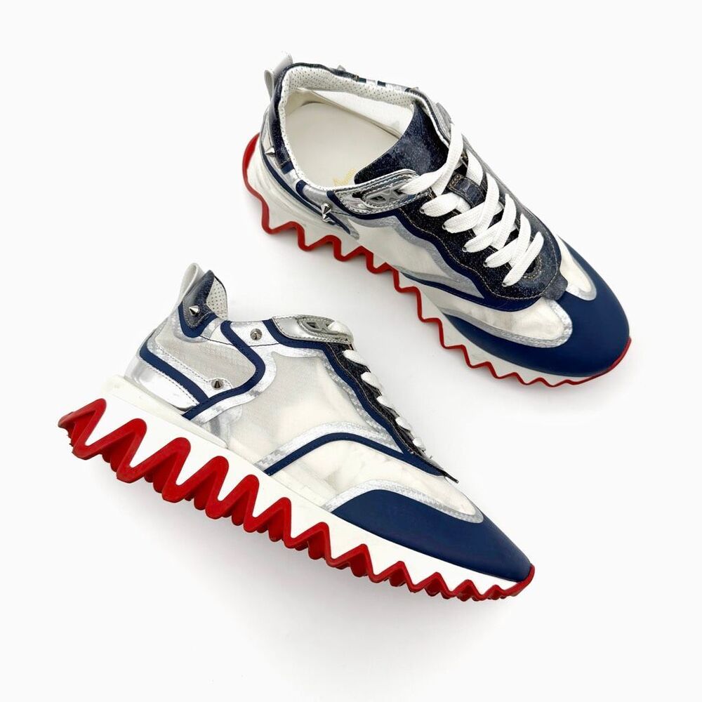 CHRISTIAN LOUBOUTIN Sharkina Blue Mesh Sneaker Size 38 US 8 Low Top Lace Up